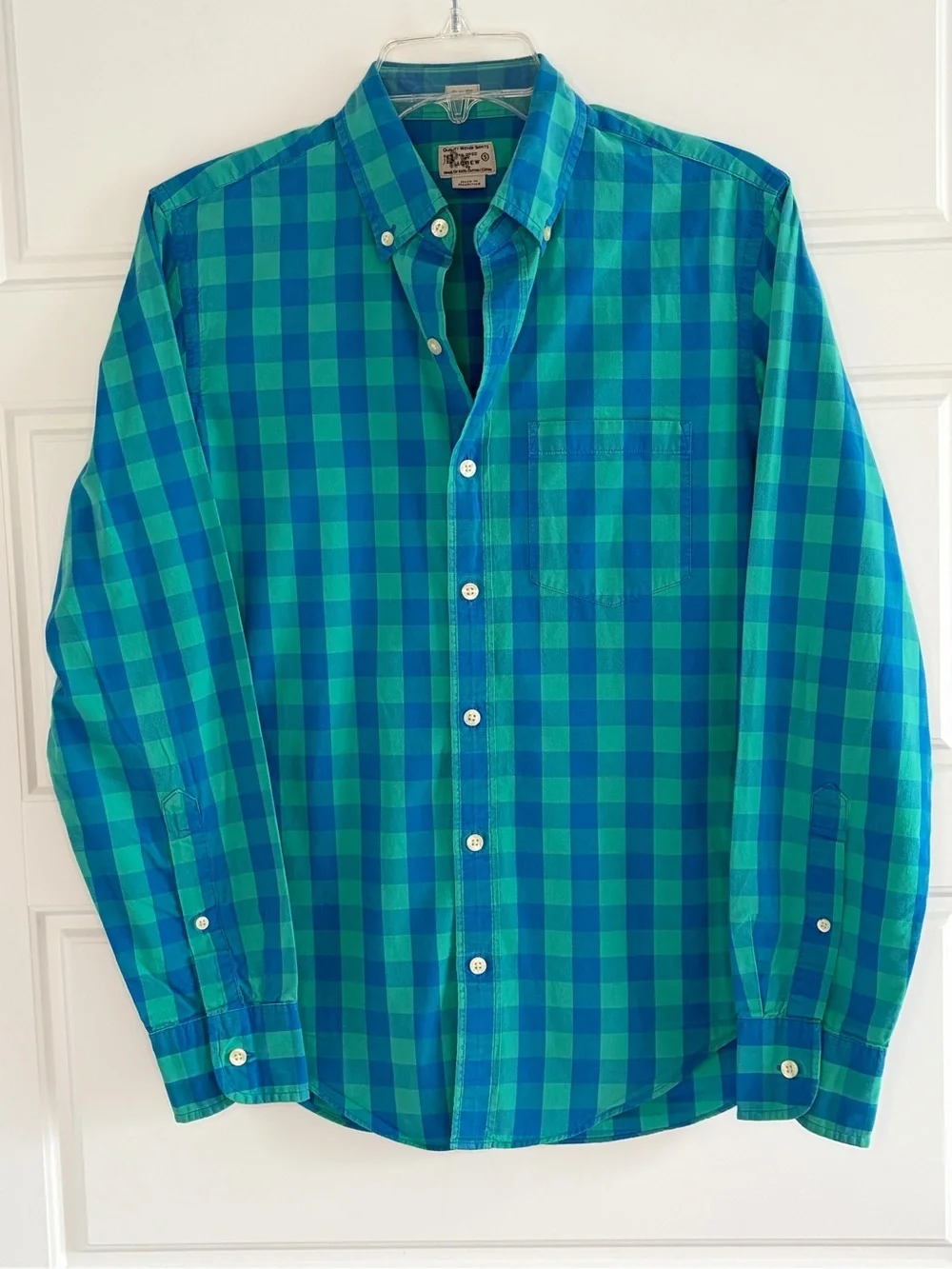 J. Crew Flex Wash Dress Shirt Slim Fit Plaid Button Up Long Sleeve Mens Sz S